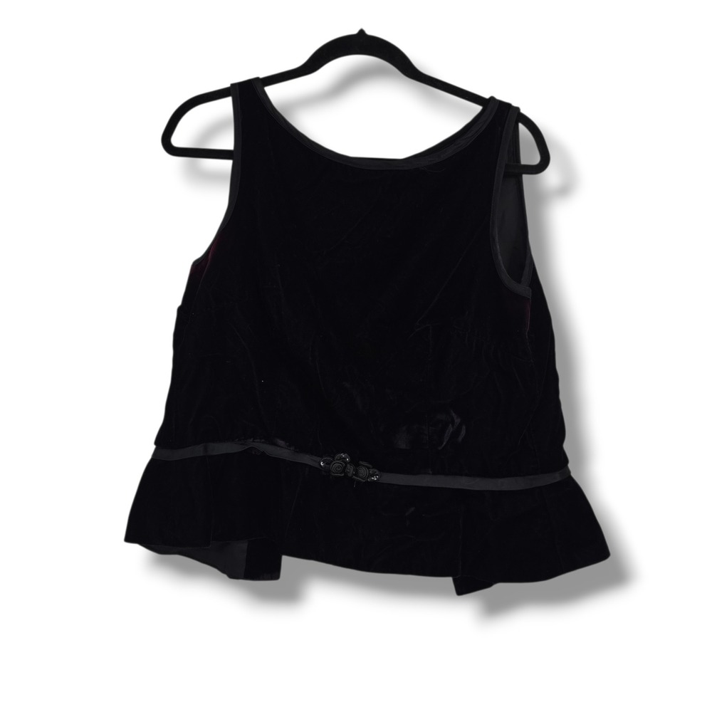 Jessica Howard Vintage‎ Black Velvet Peplum Top Sleeveless Button Back Size 12